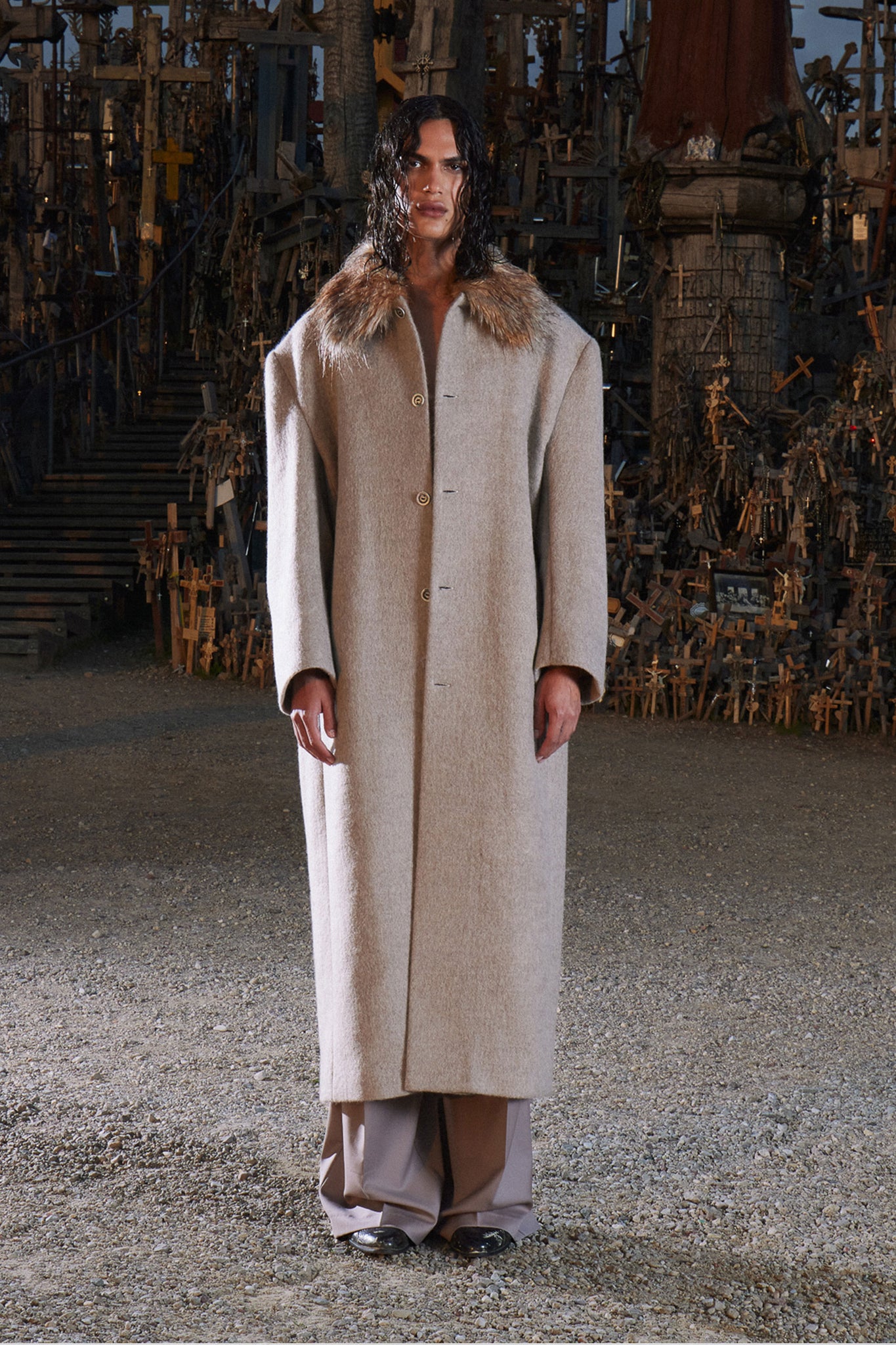 LONG WOOL COAT TAUPE