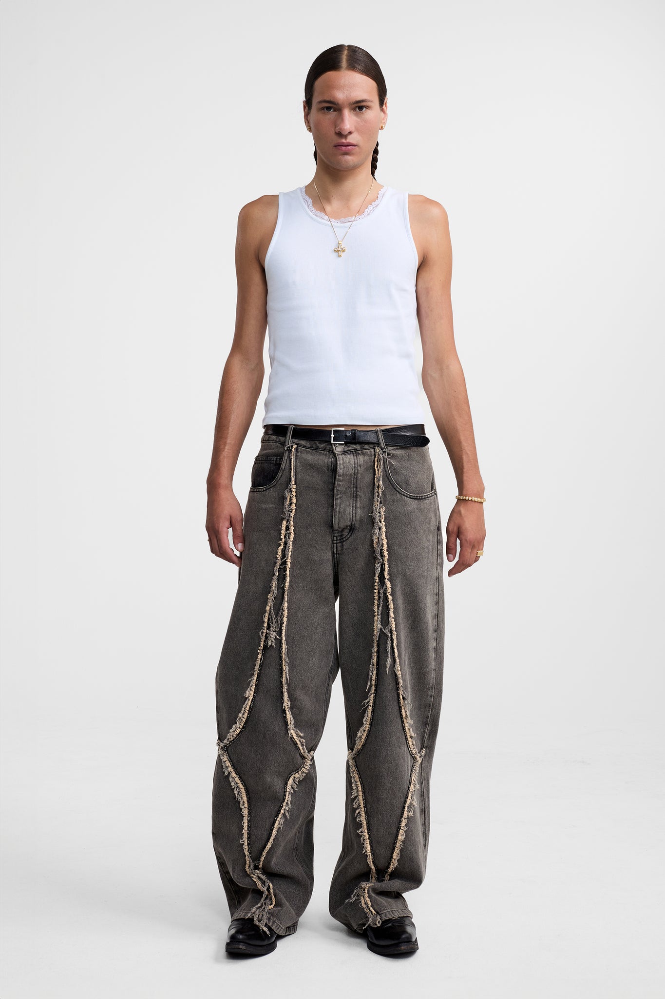 DIAMANTE DENIM PANTS GREY