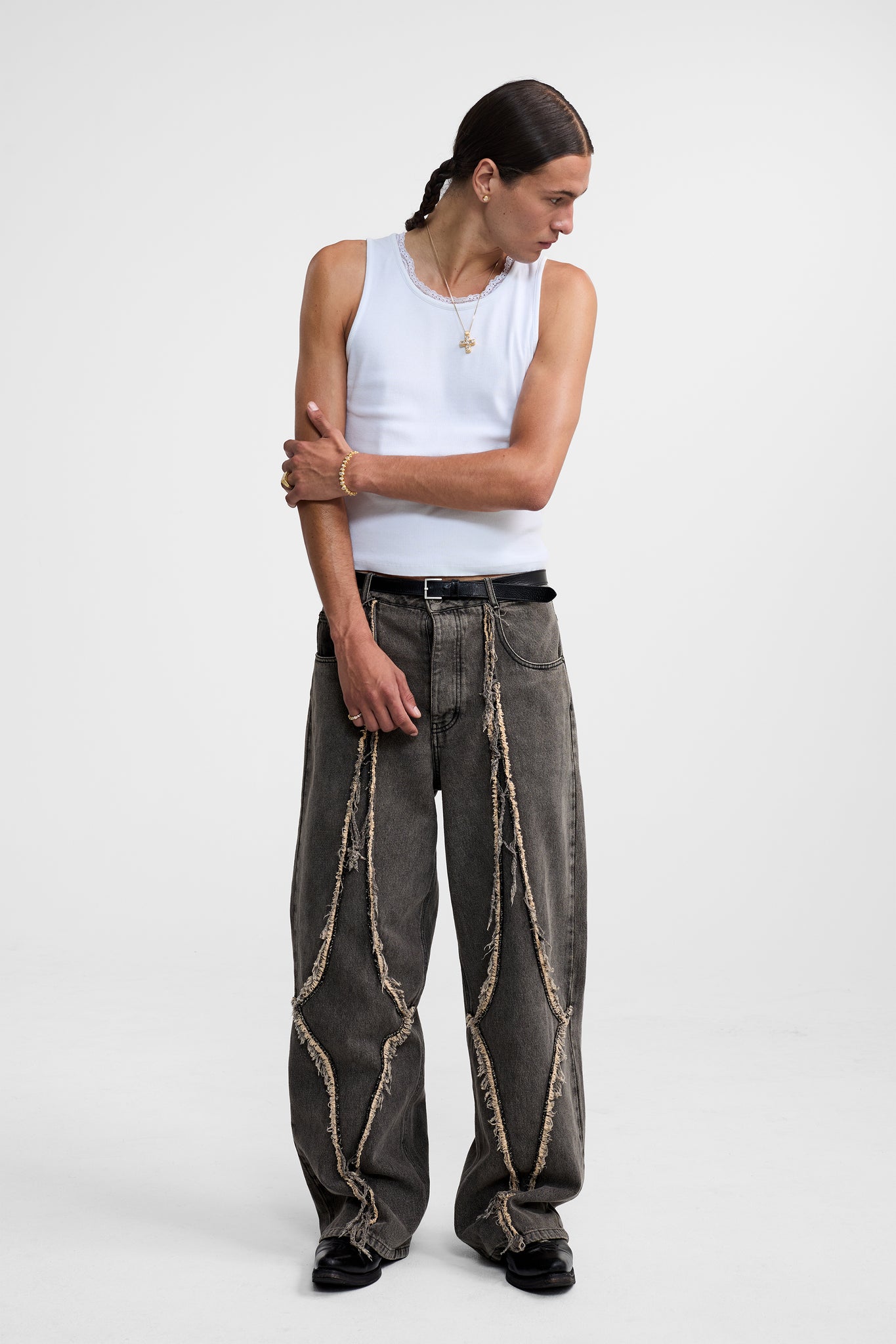DIAMANTE DENIM PANTS GREY