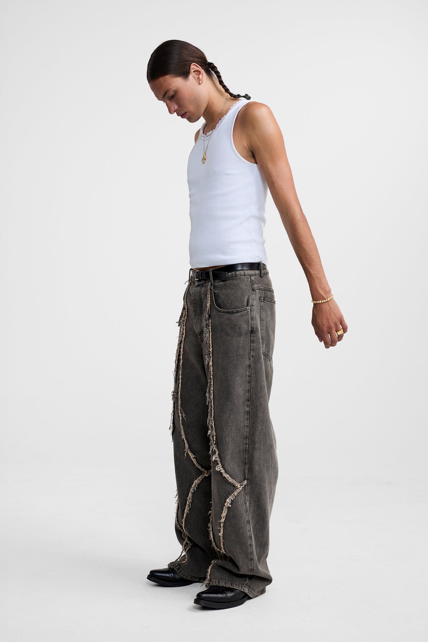 DIAMANTE DENIM PANTS GREY