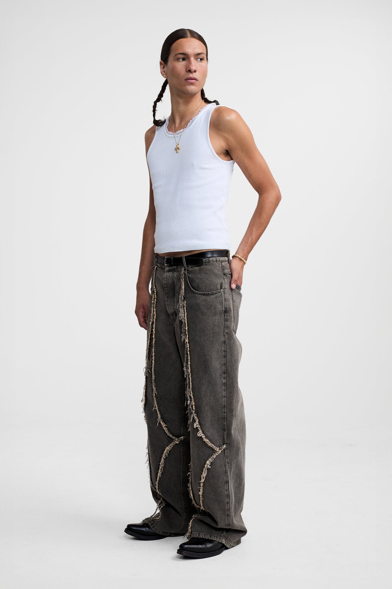DIAMANTE DENIM PANTS GREY