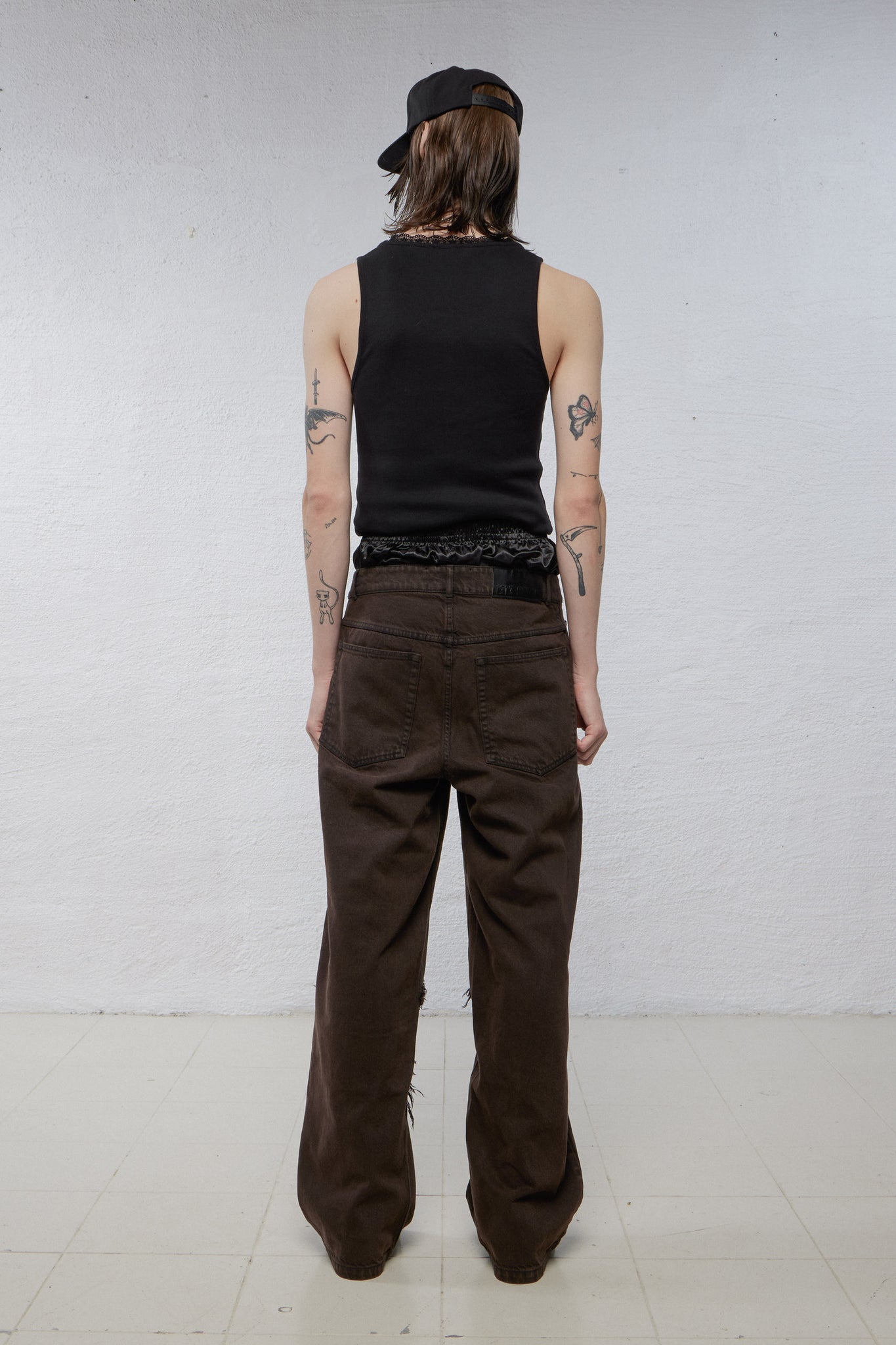 DIAMANTE DENIM PANTS BROWN (RE-DYE)