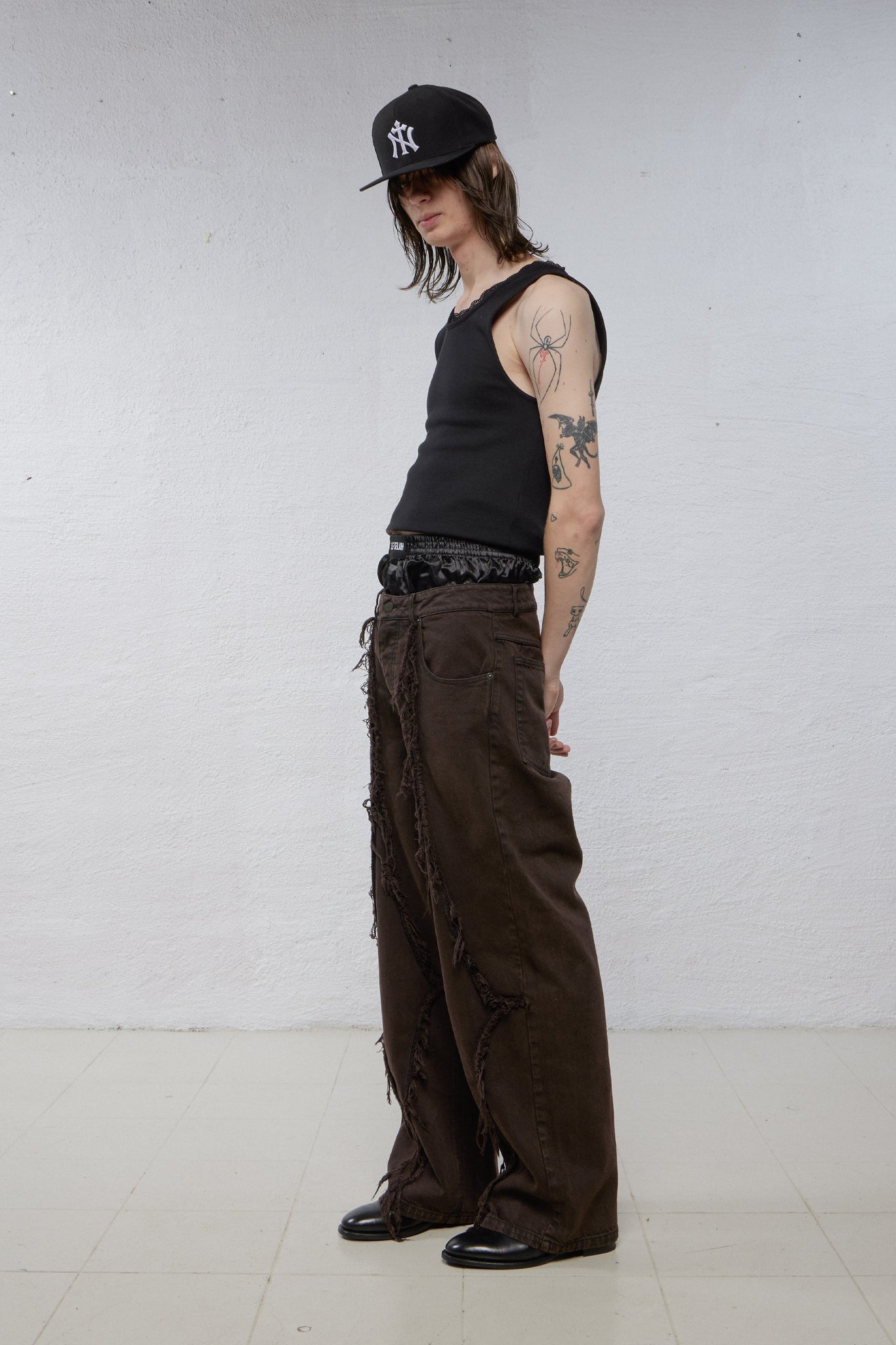 DIAMANTE DENIM PANTS BROWN (RE-DYE)