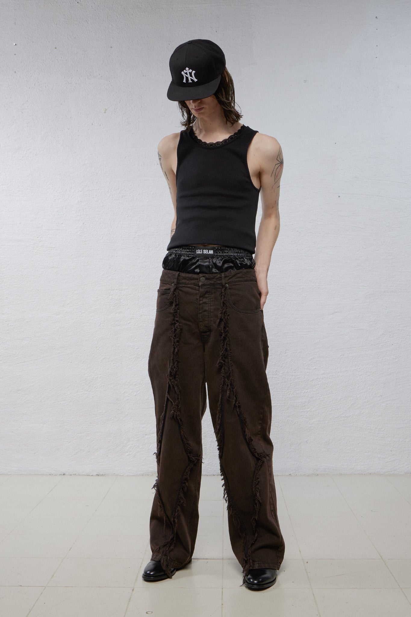 DIAMANTE DENIM PANTS BROWN (RE-DYE)